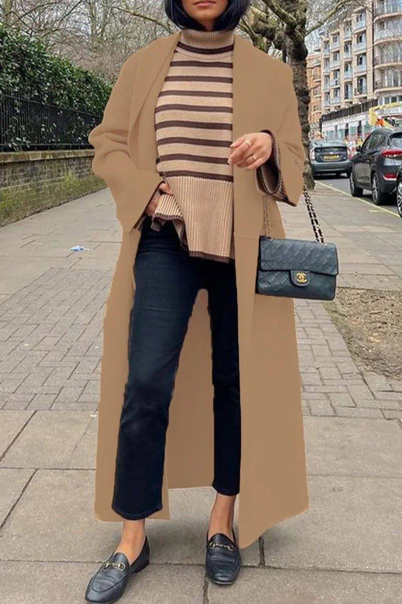 Solid Turndown Collar Outerwear W499801