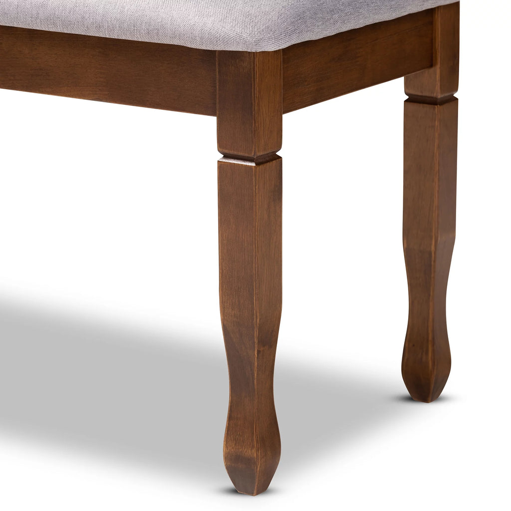 Grey Fabric Upholstered Walnut Brown Wood Dining Bench U8904