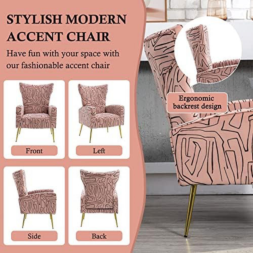 Navy Velvet Wingback Accent Chair with Metal Gold Legs S449654