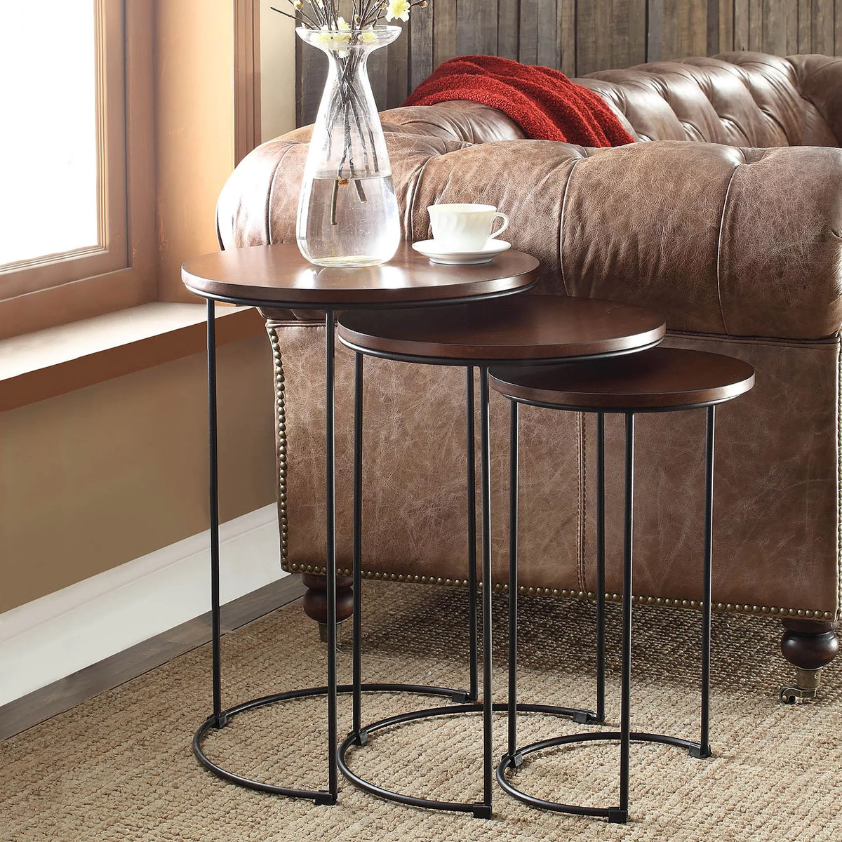 Chestnut Brown and Black Round Nesting Tables R980761