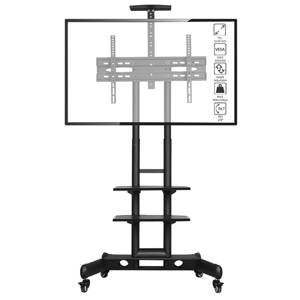 Adjustable 3 Tier Mobile TV Stand Cart Black W907
