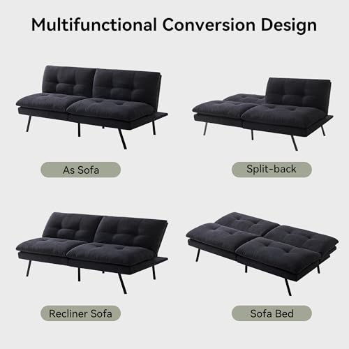 Faux Leather Memory Foam Convertible Futon Sofa Bed X671