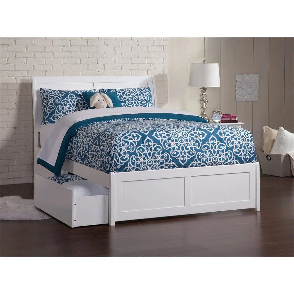 White Solid Wood Full Storage Platform Bed U825298