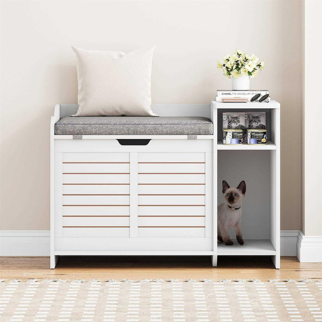 Litter Box Enclosure with Top Opening with Cushion Cat Litter Box Furniture R420