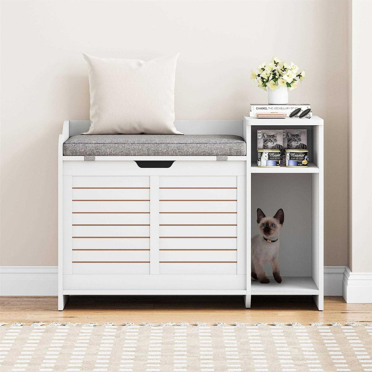 Litter Box Enclosure with Top Opening with Cushion Cat Litter Box Furniture R420