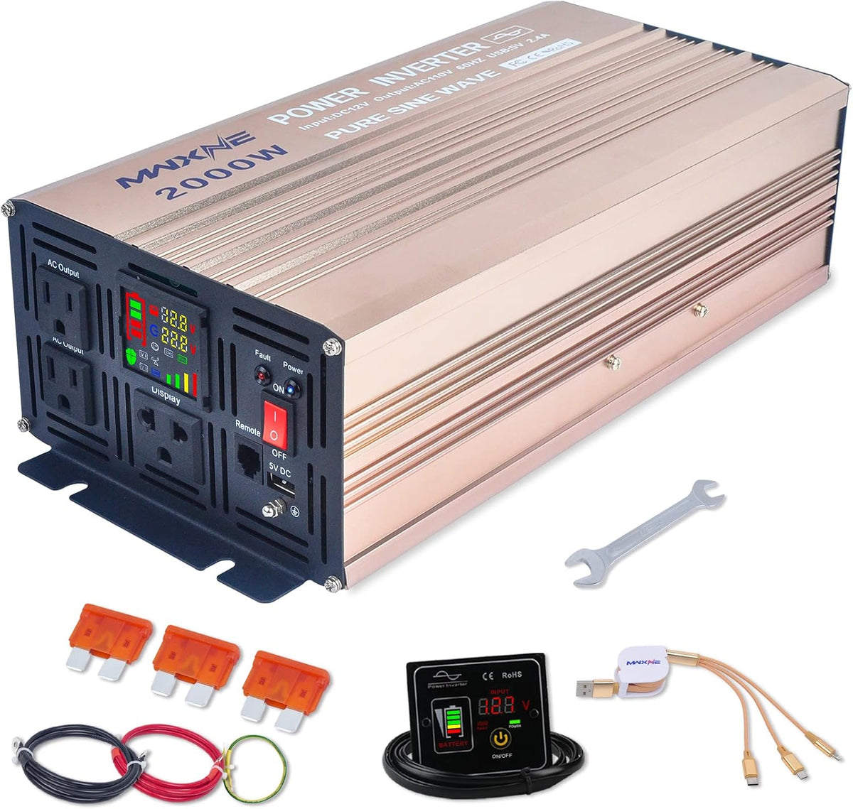 2000 Watts Pure Sine Wave Power Inverter with LCD Display V976