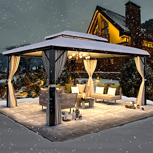 10'x13' Hardtop Gazebo with Curtains and Netting D589112