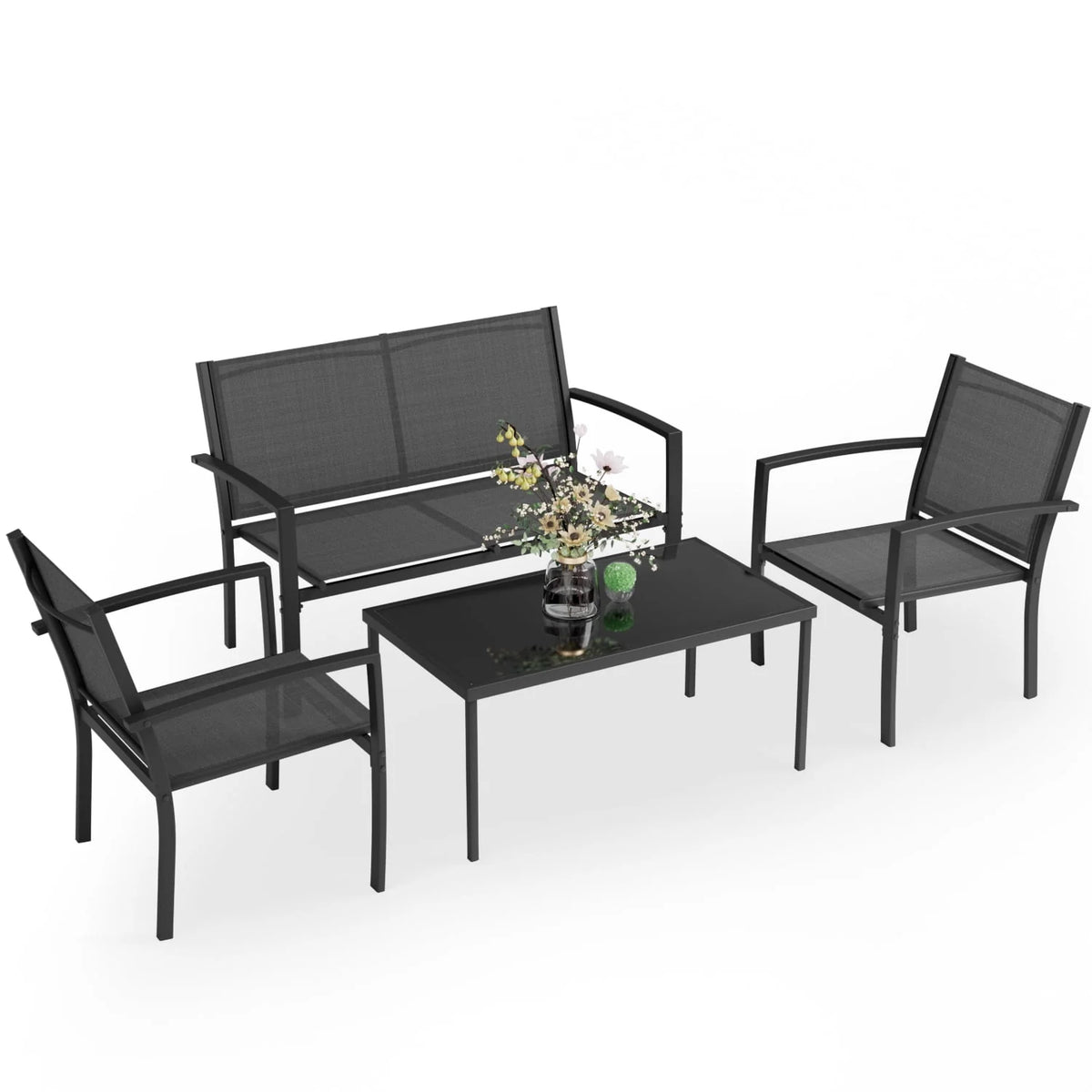 4 Pieces Textilene Steel Outdoor Furniture Set with Loveseat Tea Table T384914