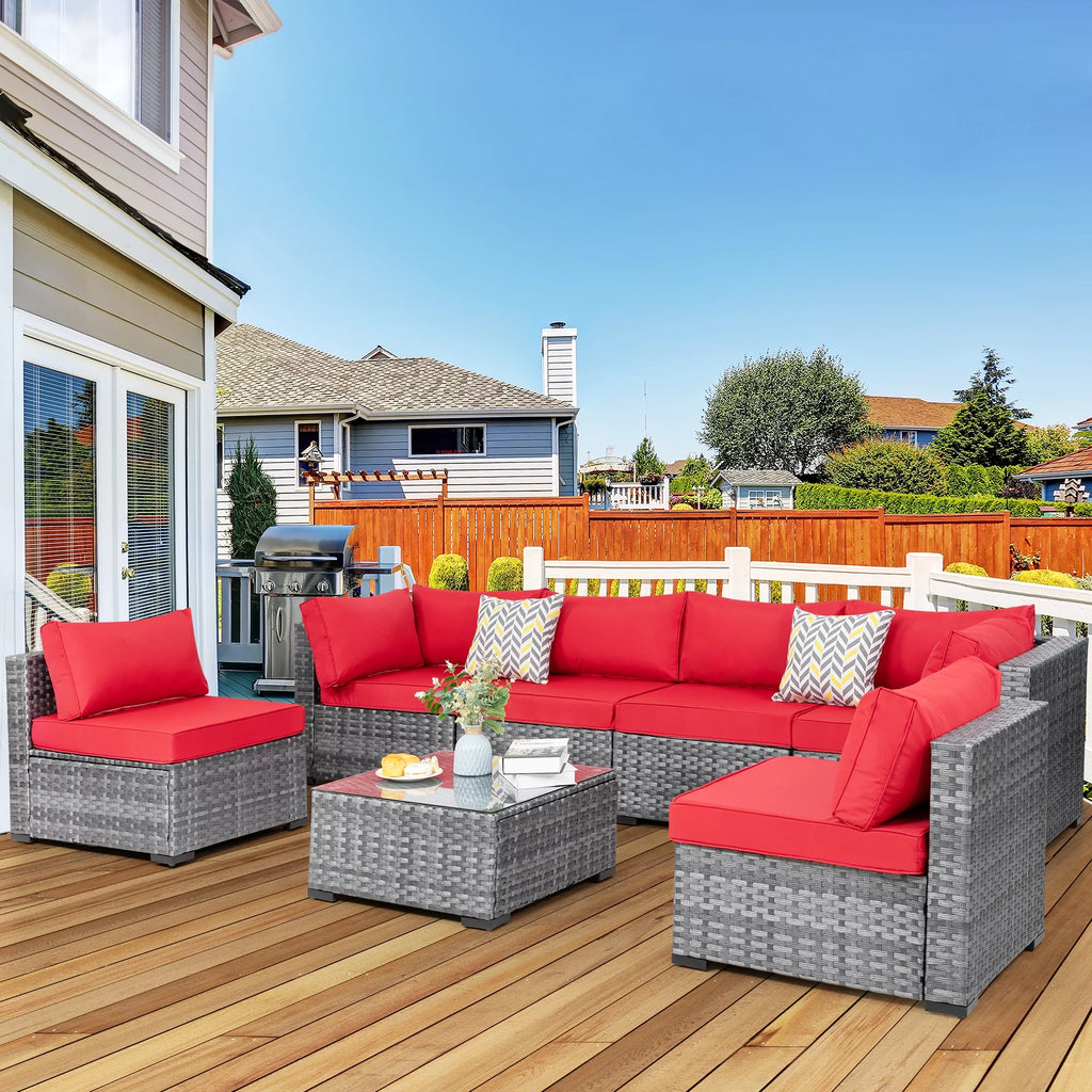 7 Piece Wicker Outdoor Sectional Sofa Set Y545