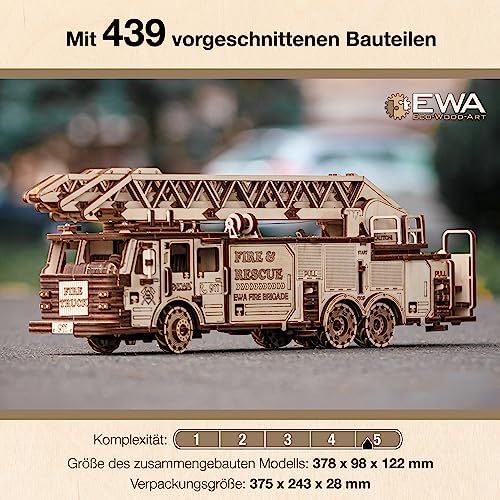 3D Wooden Puzzle Fire Truck Mechanical Model Kit with Wind Up Mechanism, 439 Pieces V96131