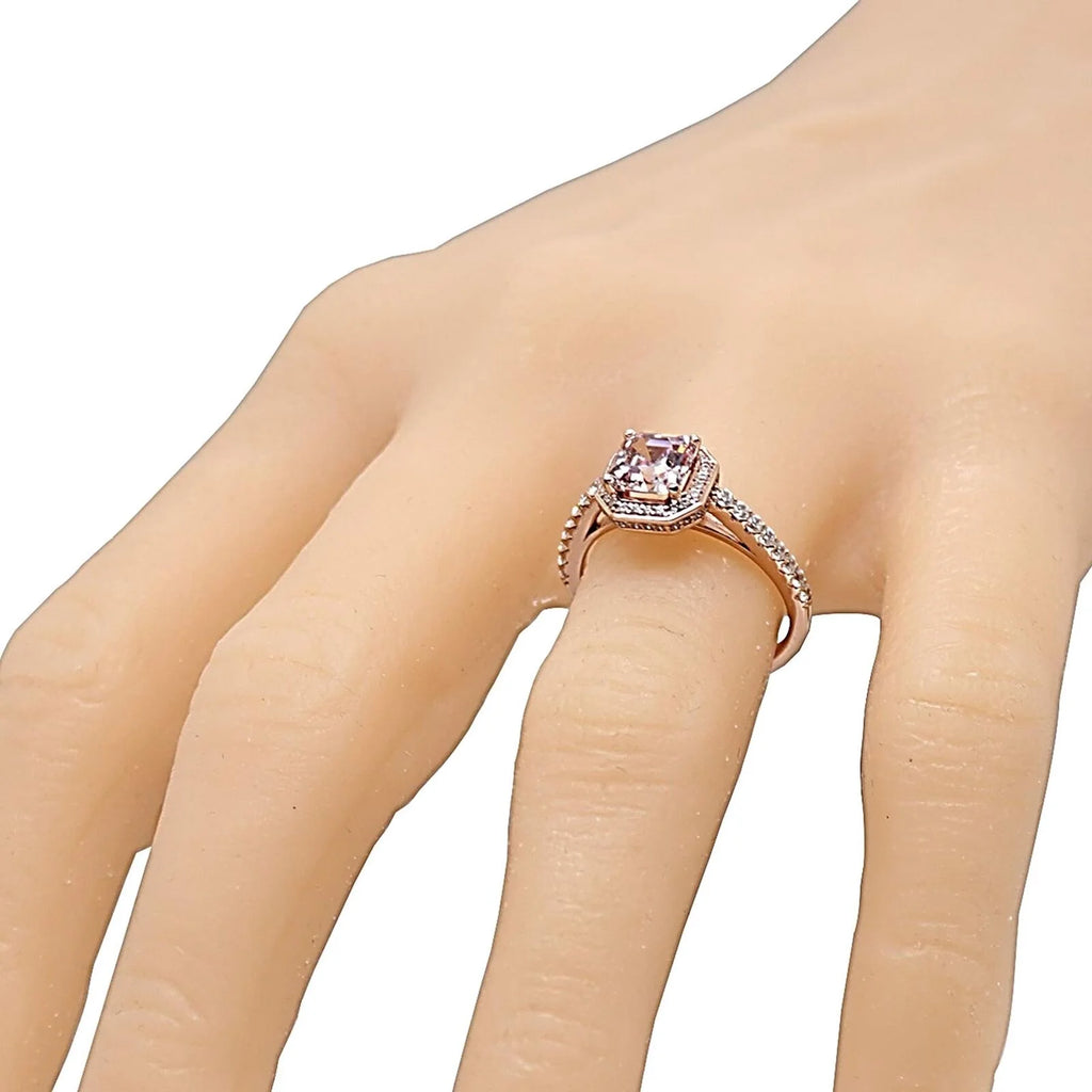 Asscher Cut Simulated Morganite Halo Engagement Ring 2ct Zirconia Sterling Silver Size 4 U9700
