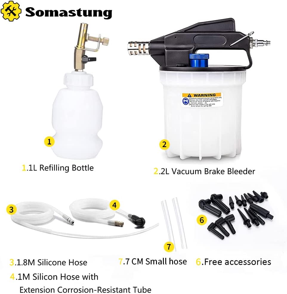Vacuum Brake Bleeder Kit Pneumatic Tool Kit 2L Brake Fluid Extractor and 1L Refilling Bottle and Accessories Pack of 2 Y7573