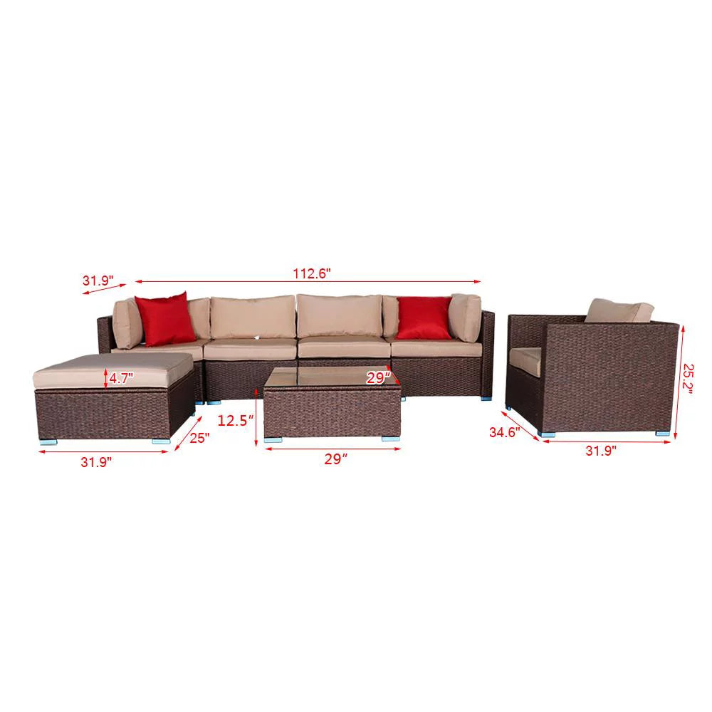 7 Pc Rattan Wicker Sofa Set Z4161