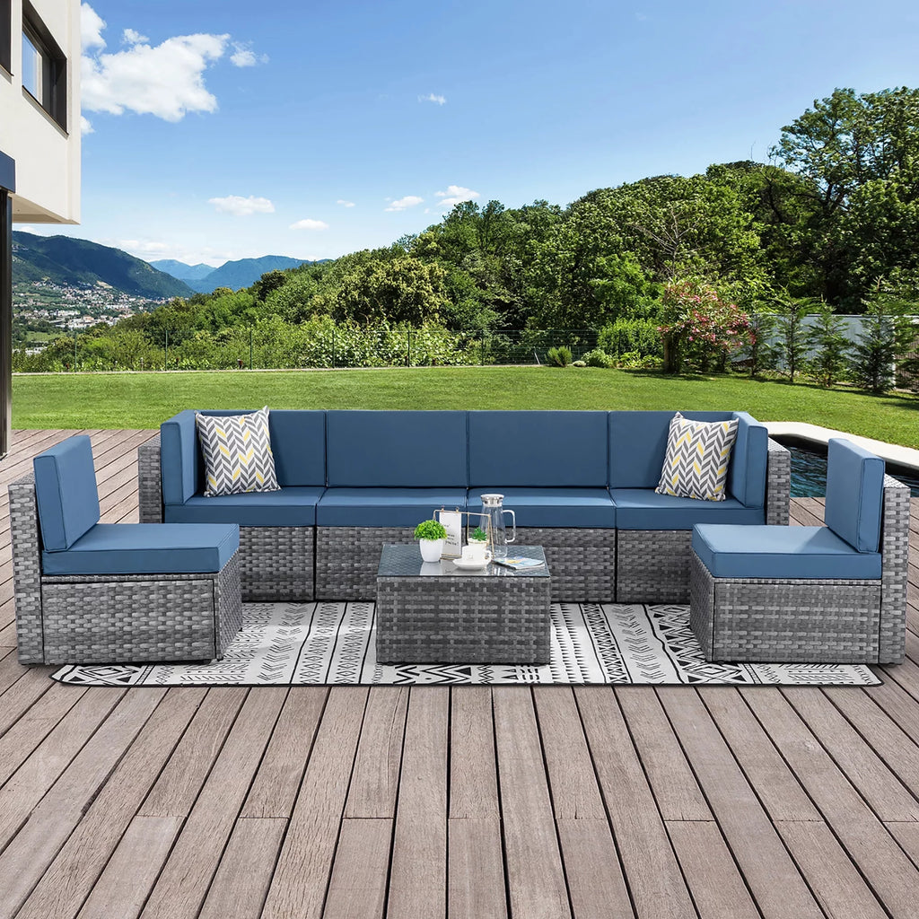 7 Piece Wicker Outdoor Sectional Sofa Set Y545