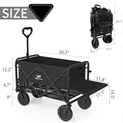 Collapsible Double Decker Wagon with All-Terrain Big Wheels Black E91996