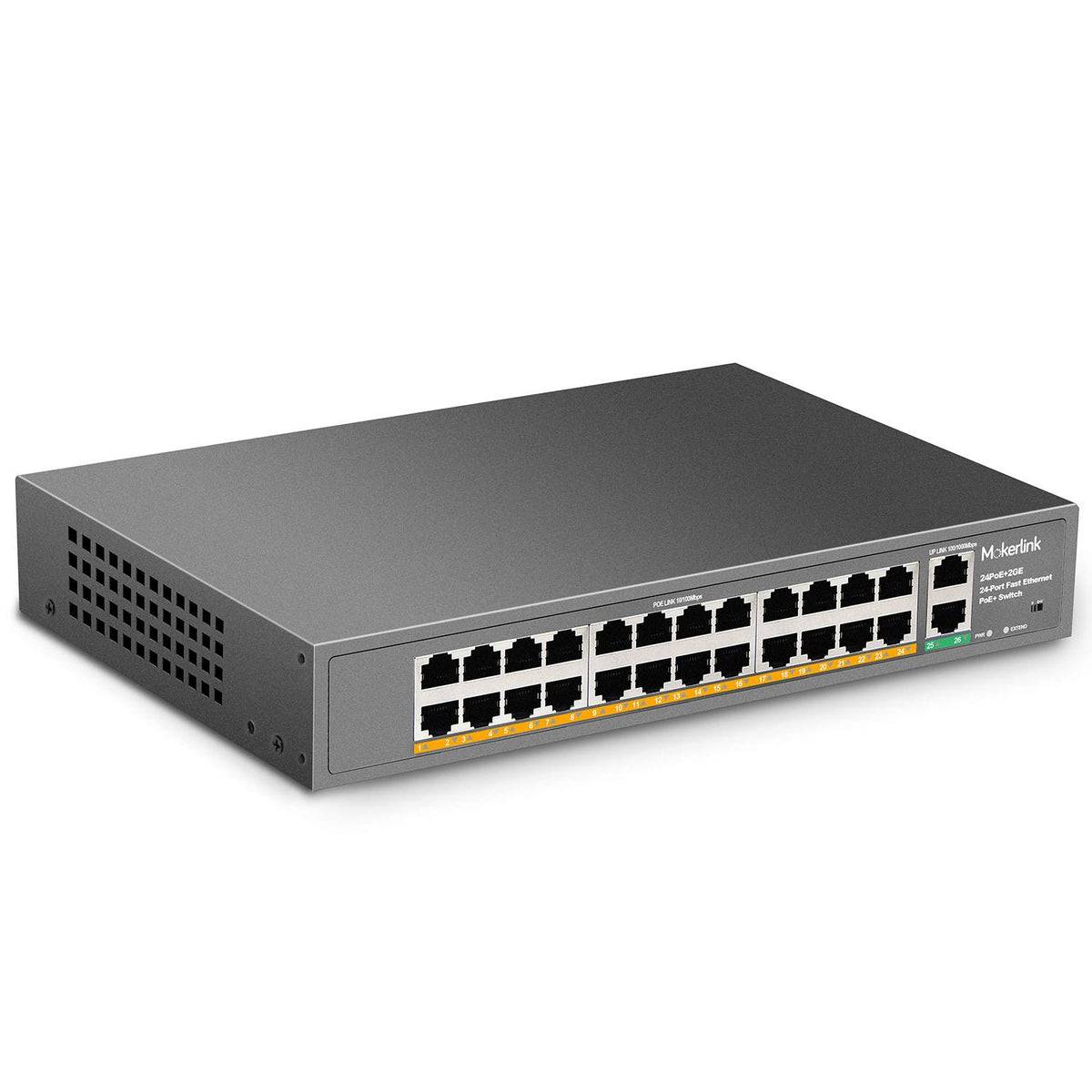 24 Port PoE Switch with 2 Gigabit Uplink Ethernet Port, 400W, Rackmount Unmanaged PoE+ M43702