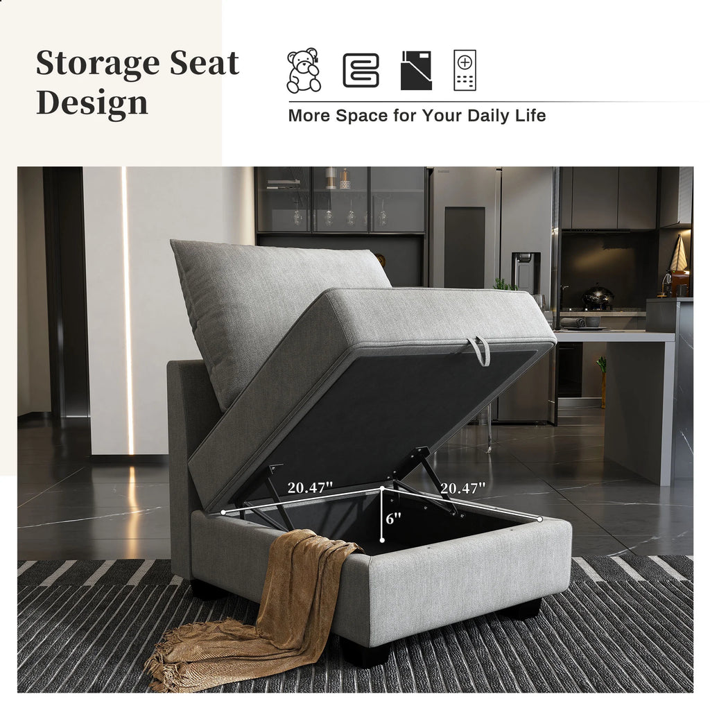Grey U Shaped Sectional Sofa with Storage Ottomans U86738