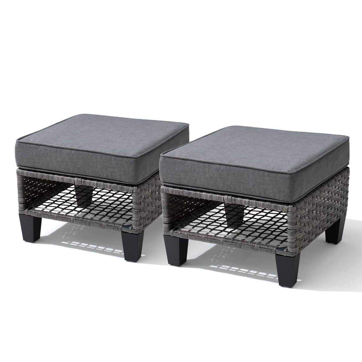 Gray 2 PCS Wicker Ottoman with Cushions E64134