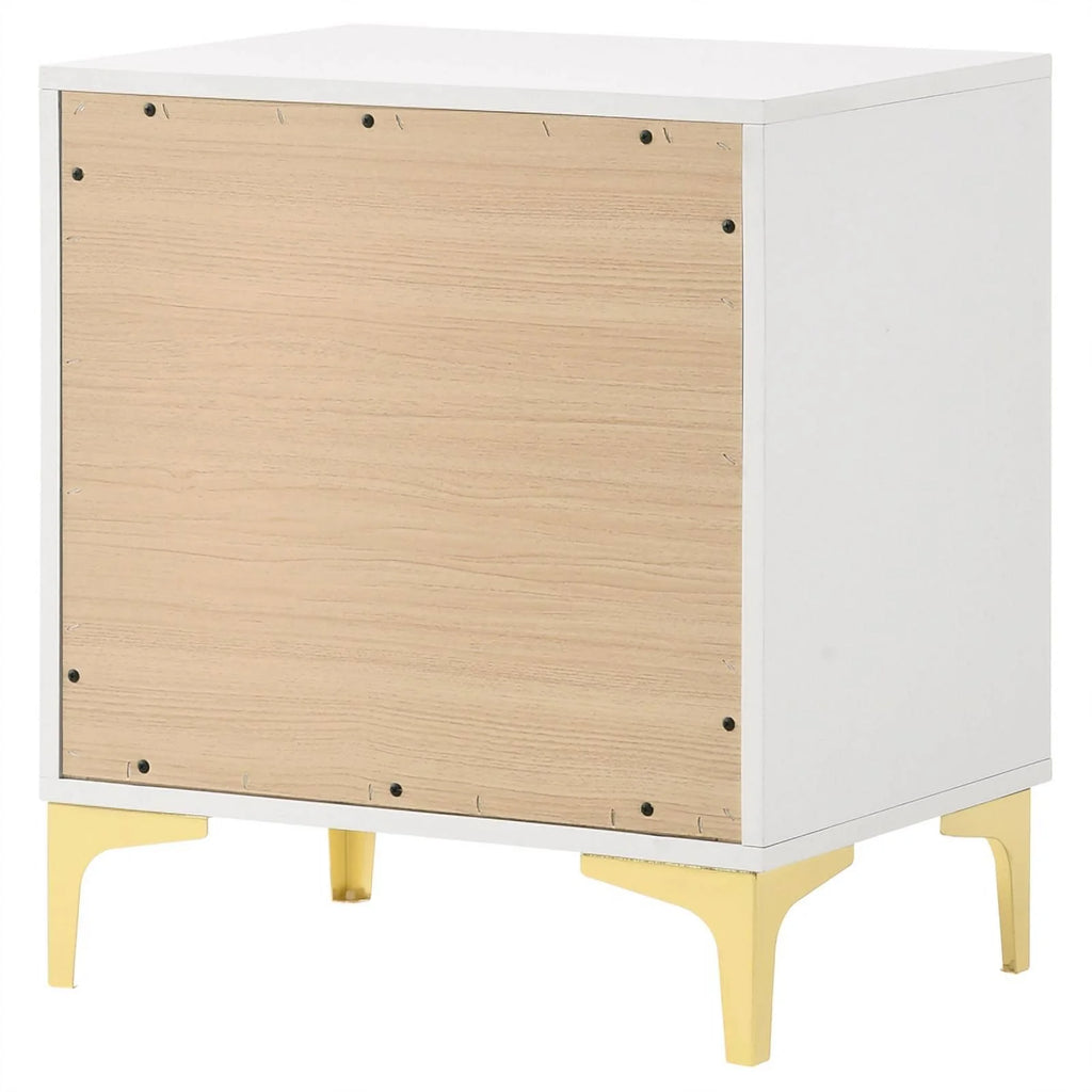 White 2-drawer Wood Nightstand with Metal Base E1909