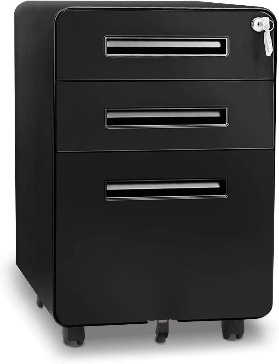 White 3 Drawer Metal File Cabinet with Wheels K1850