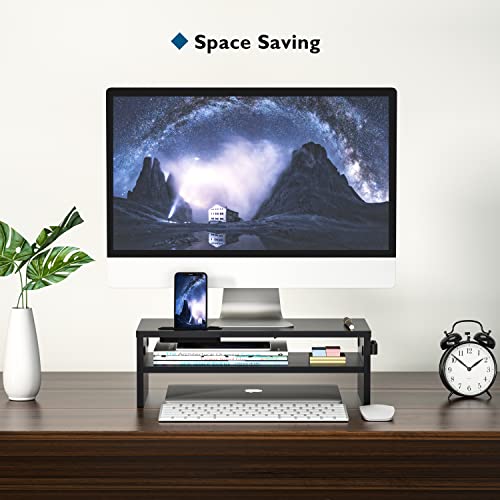 Wooden 2-Tier Monitor Stand Riser with Storage Organizer B238368
