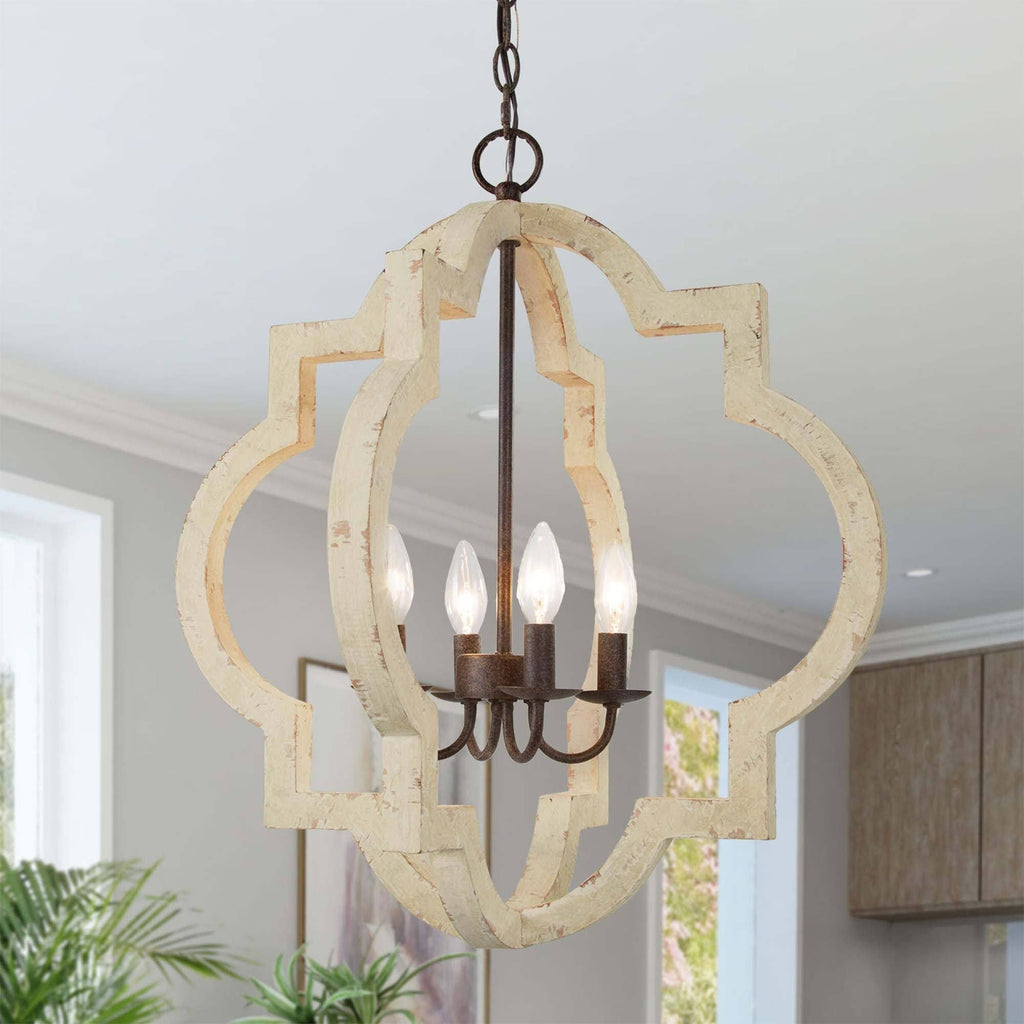 4-Light Weathered White Lantern Candle Chandelier Y1487