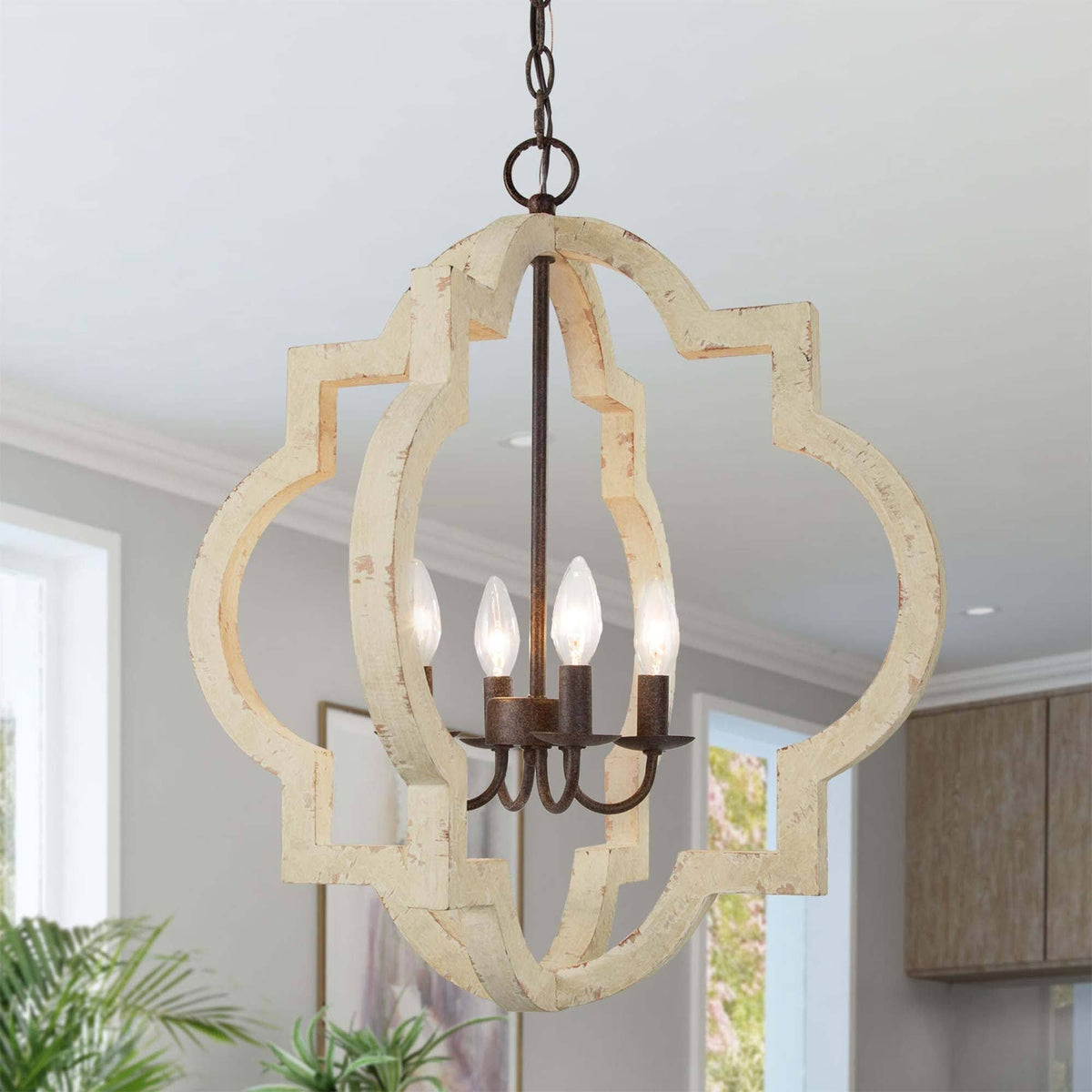 4-Light Weathered White Lantern Candle Chandelier Y1487
