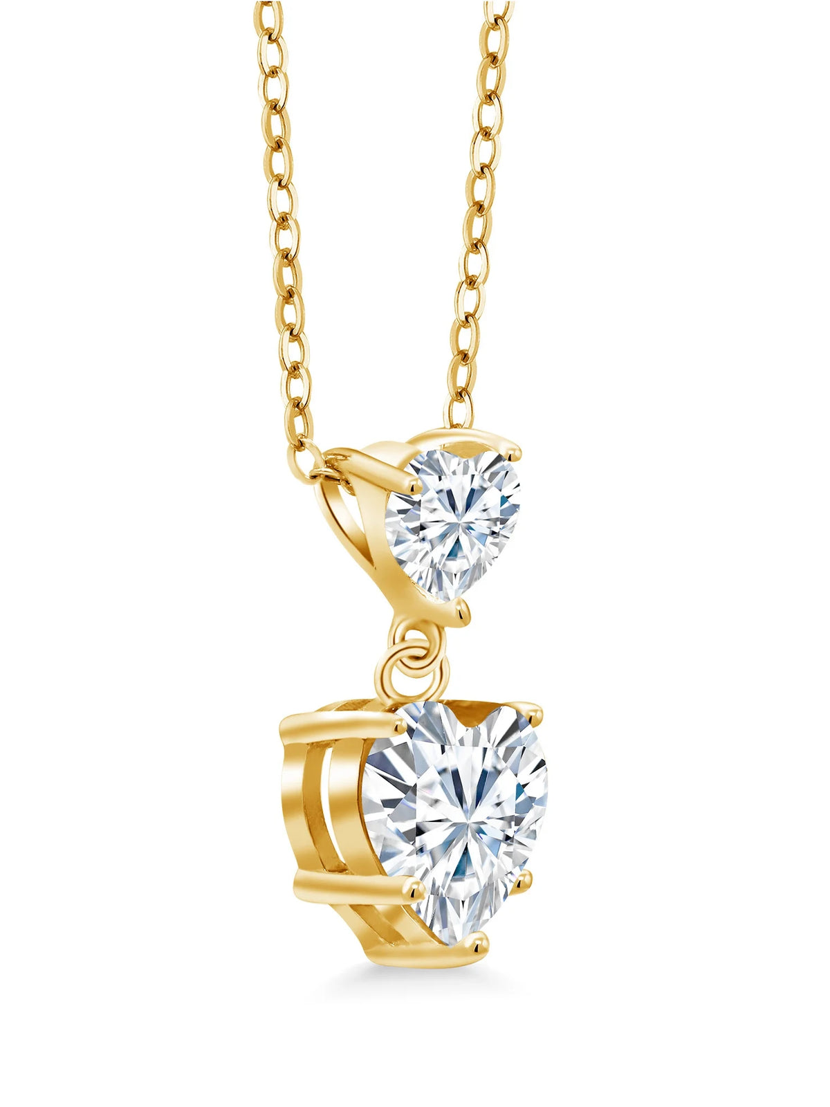 18K Yellow Gold Plated Silver White Moissanite Double Heart Pendant Necklace with 18 inch Silver Chain G634712