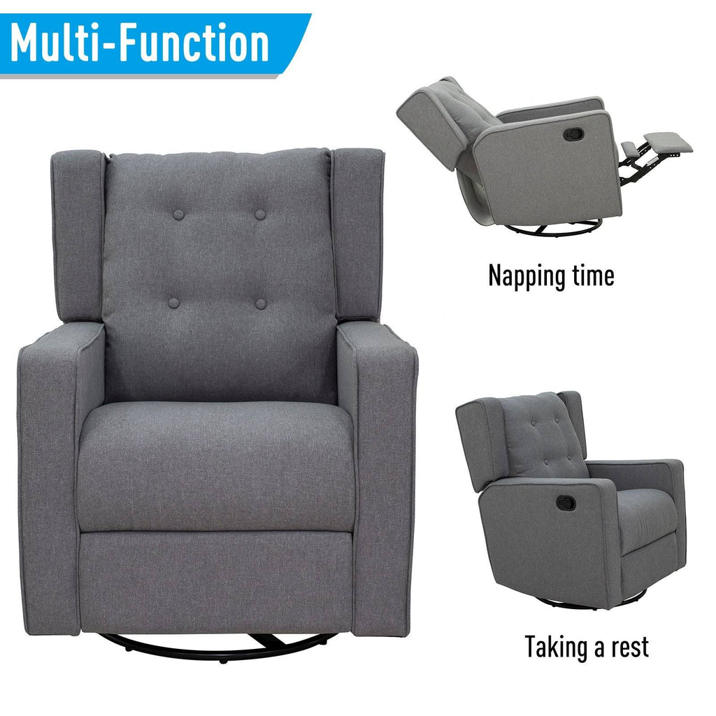 Grey Linen Swivel Gliding Recliner Sofa Chair T930908
