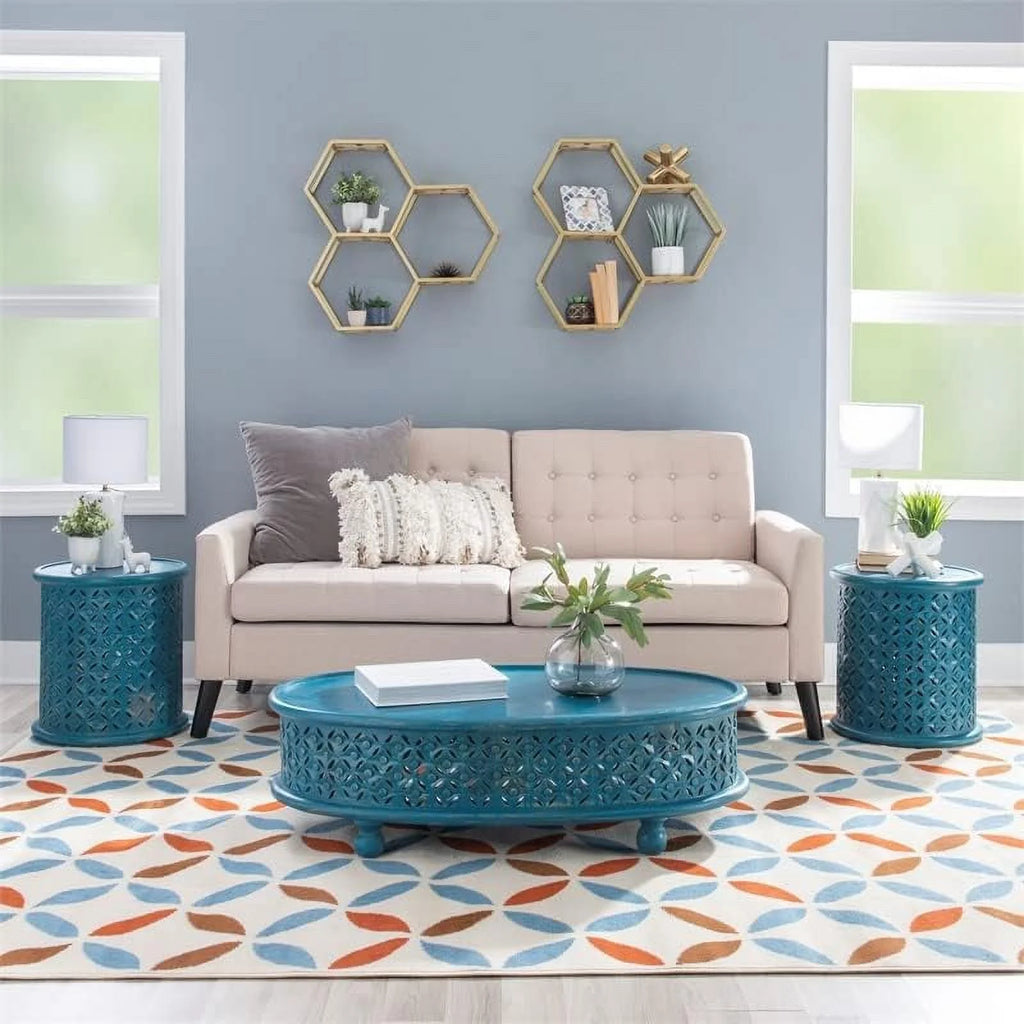 Blue Oval Wood Coffee Table G721