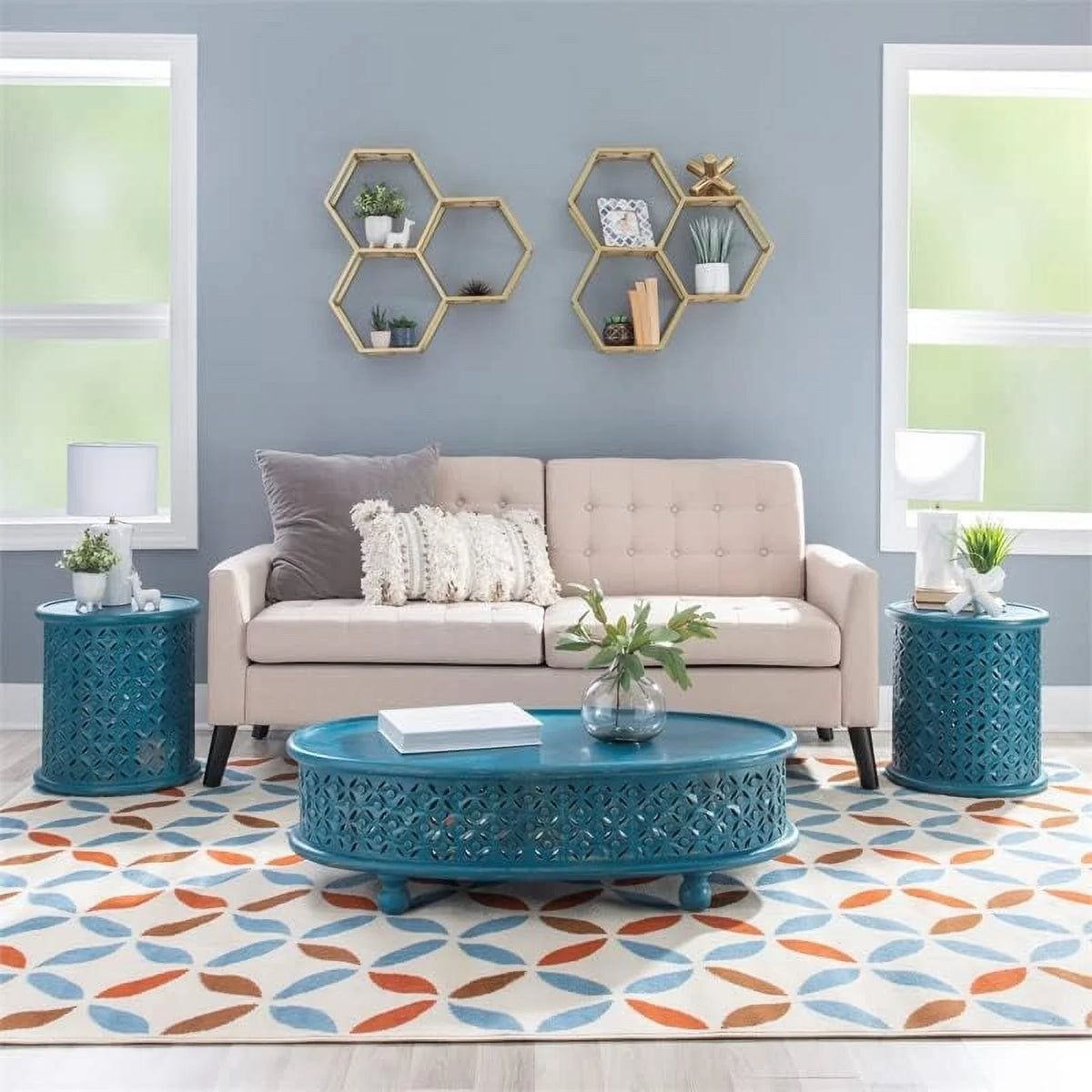 Blue Oval Wood Coffee Table G721