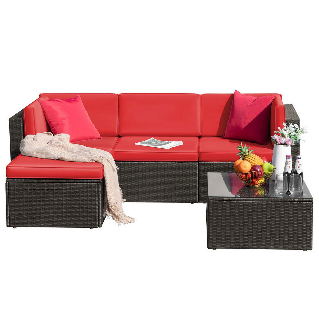 5 Pieces Outdoor Sectional Sofa with Tea Table and Ottoman Q27180
