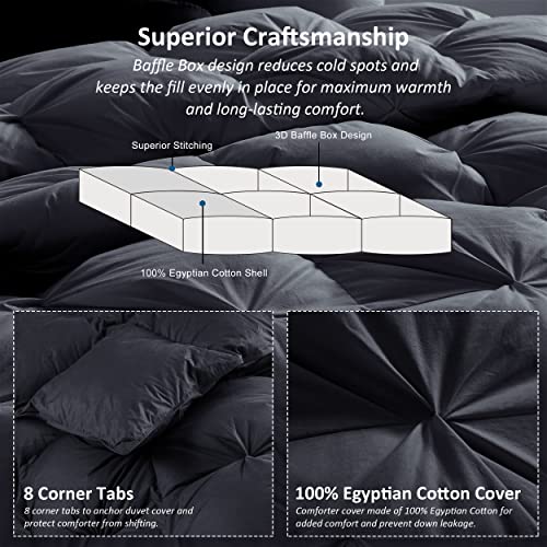 Queen Size Goose Down Comforter, 70 oz Fill Weight, White, Egyptian Cotton V1621