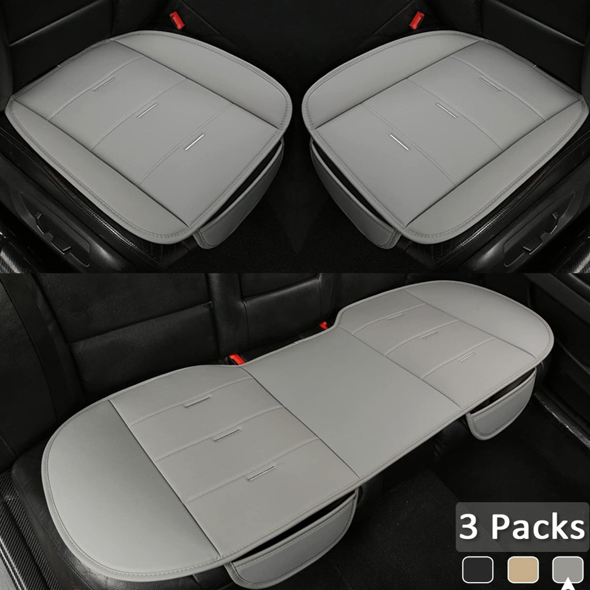 3 Packs Car Seat Covers with Front Protector and Rear Cover Gray B78763