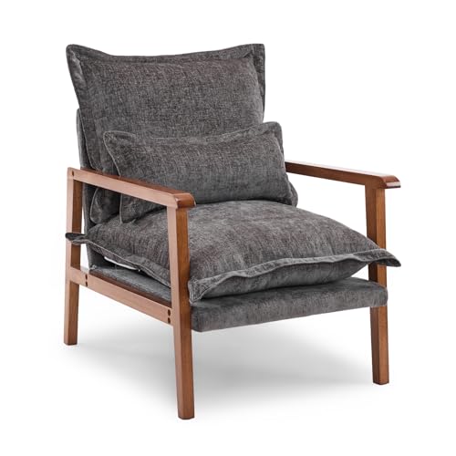 Gray-Blue Accent Armchair with Lumbar Pillow I933593
