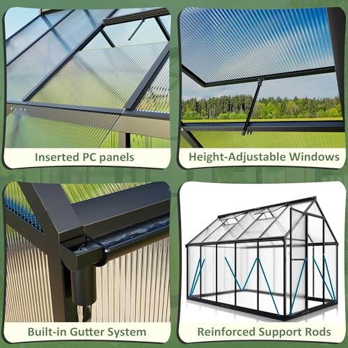 Black Aluminum Polycarbonate Greenhouse X472