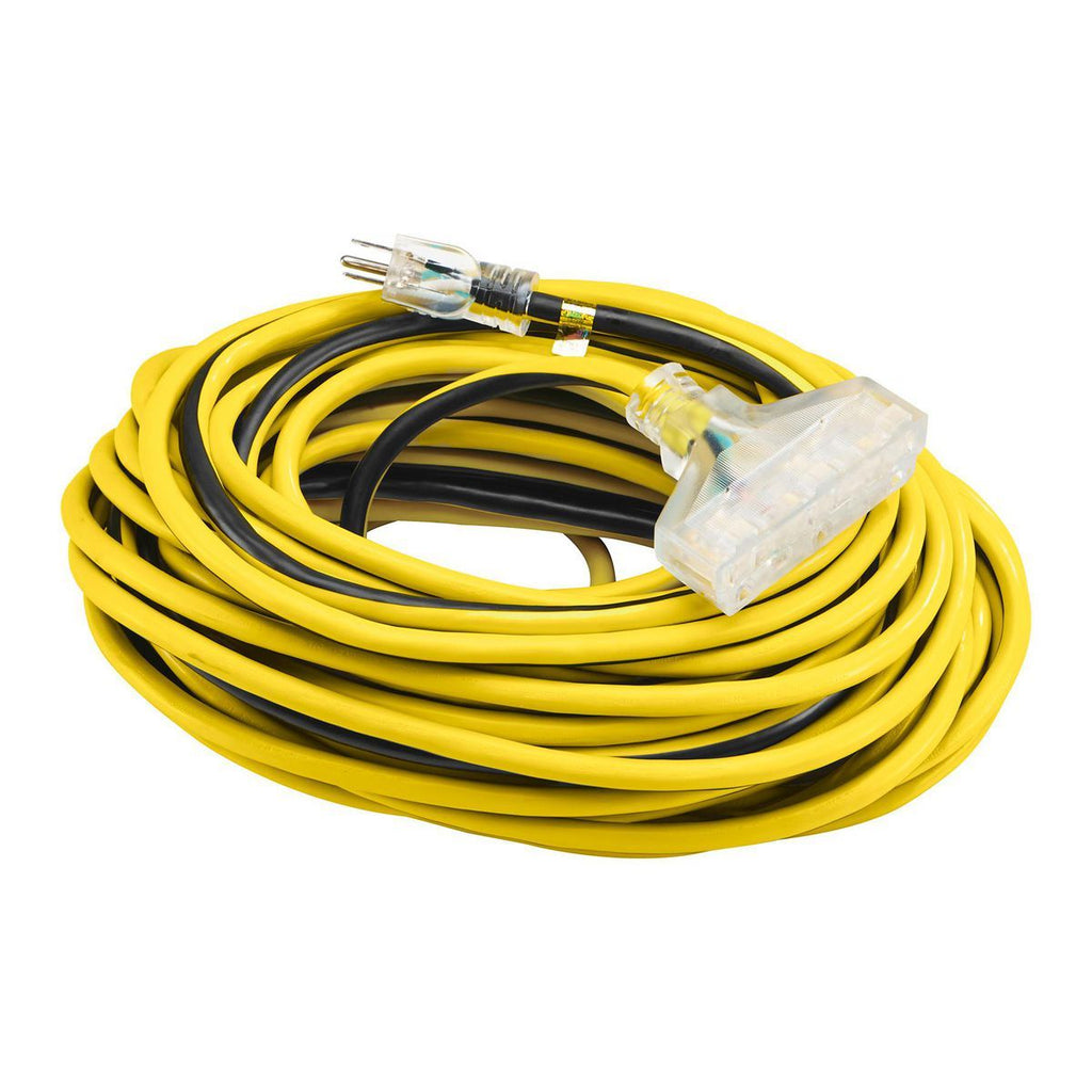100 ft. 12/3 Gauge Multiple Outlet Extension Cord with Indicator Light, Yellow, Black D459913