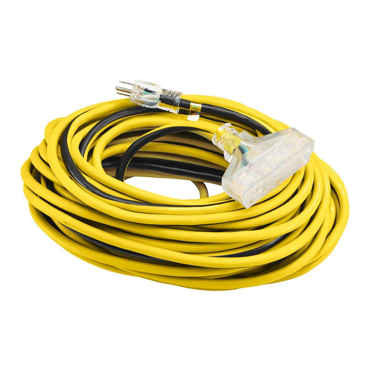 100 ft. 12/3 Gauge Multiple Outlet Extension Cord with Indicator Light, Yellow, Black D459913