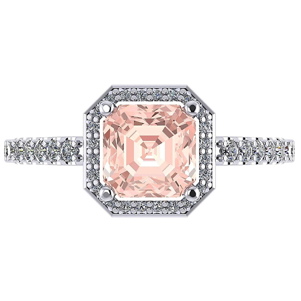 Asscher Cut Simulated Morganite Halo Engagement Ring 2ct Zirconia Sterling Silver Size 4 U9700