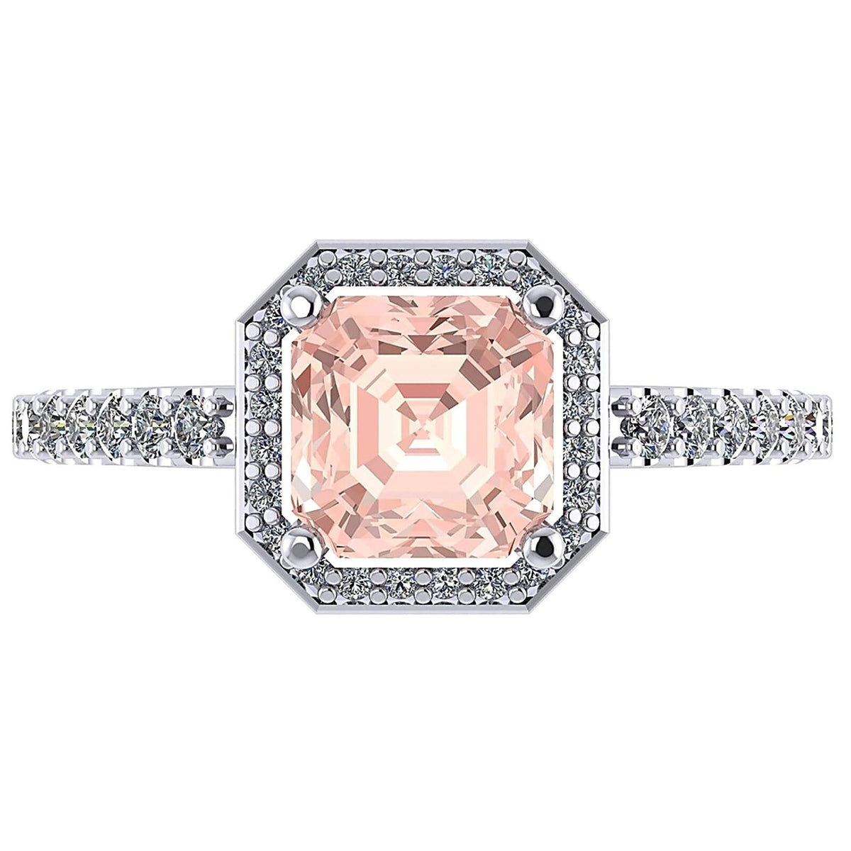 Asscher Cut Simulated Morganite Halo Engagement Ring 2ct Zirconia Sterling Silver Size 4 U9700