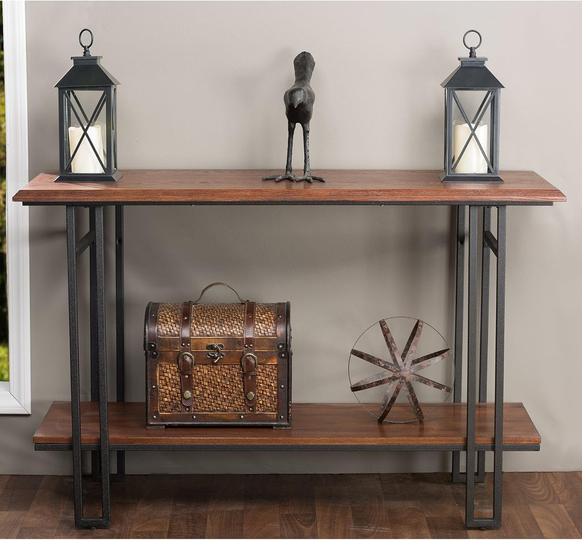 Brown Wood and Metal Console Table H600