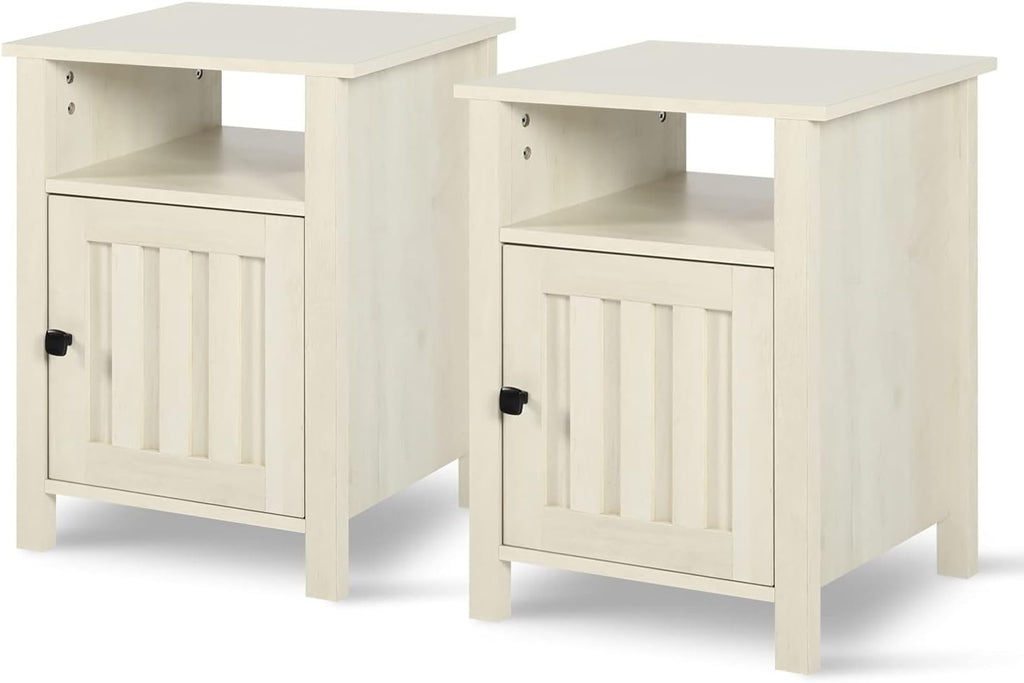 Set of 2 Wood Nightstand with Cabinet & Open Shelf O9553
