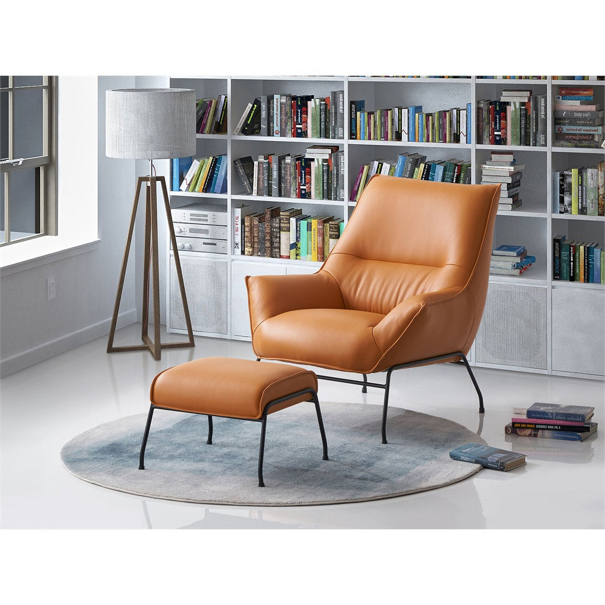 Tan Upholstered Leather Accent Chair and Ottoman D120