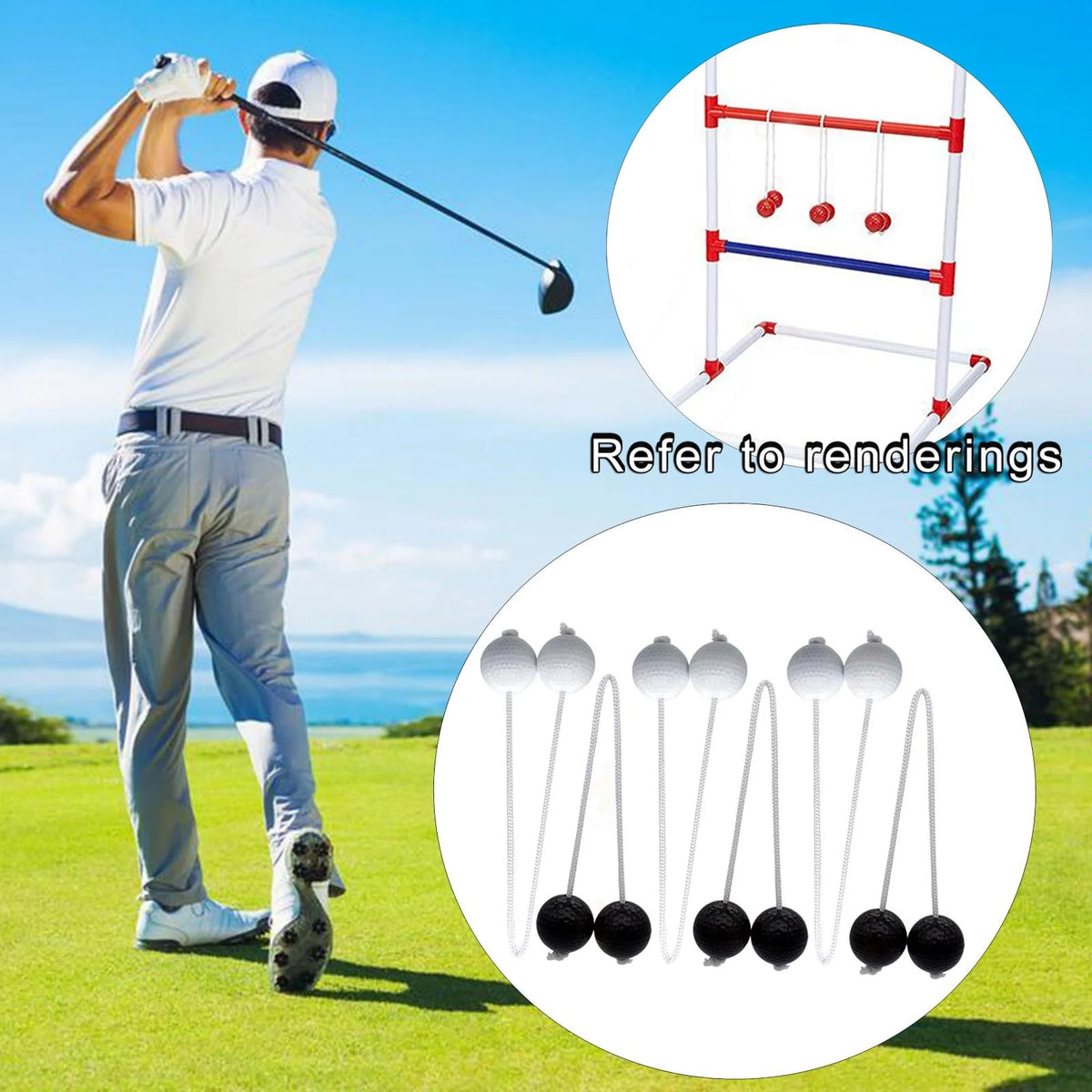 Ladder Throwing Game Outdoor Lawn Yard Beach Game Black and White V5194