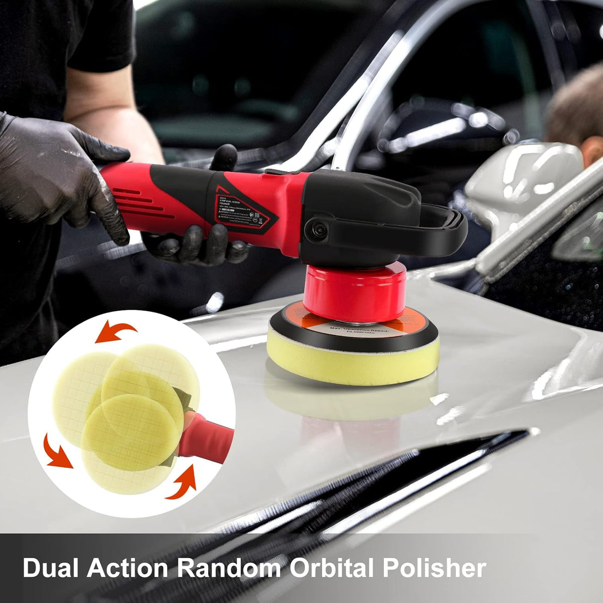 5/6 Dual Action Polisher with 6 Variable Speed, 5” & 6” Foam Pads 4pcs Z45633