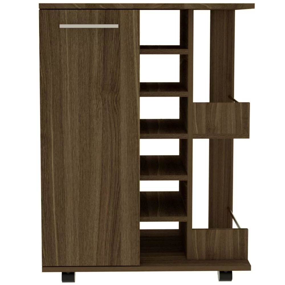 Bar Cart with Four Casters Dark Walnut Finish F16888
