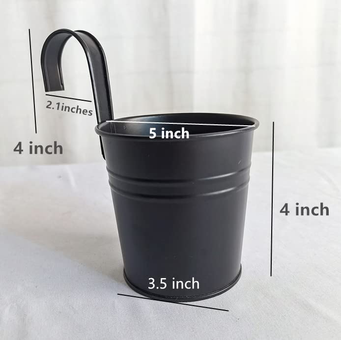 5 Pack Black Metal Hanging Plant Pots with Removable Hooks P8776
