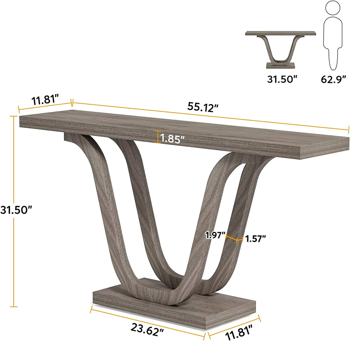 55-inch Grey Wood Rustic Console Table W45090