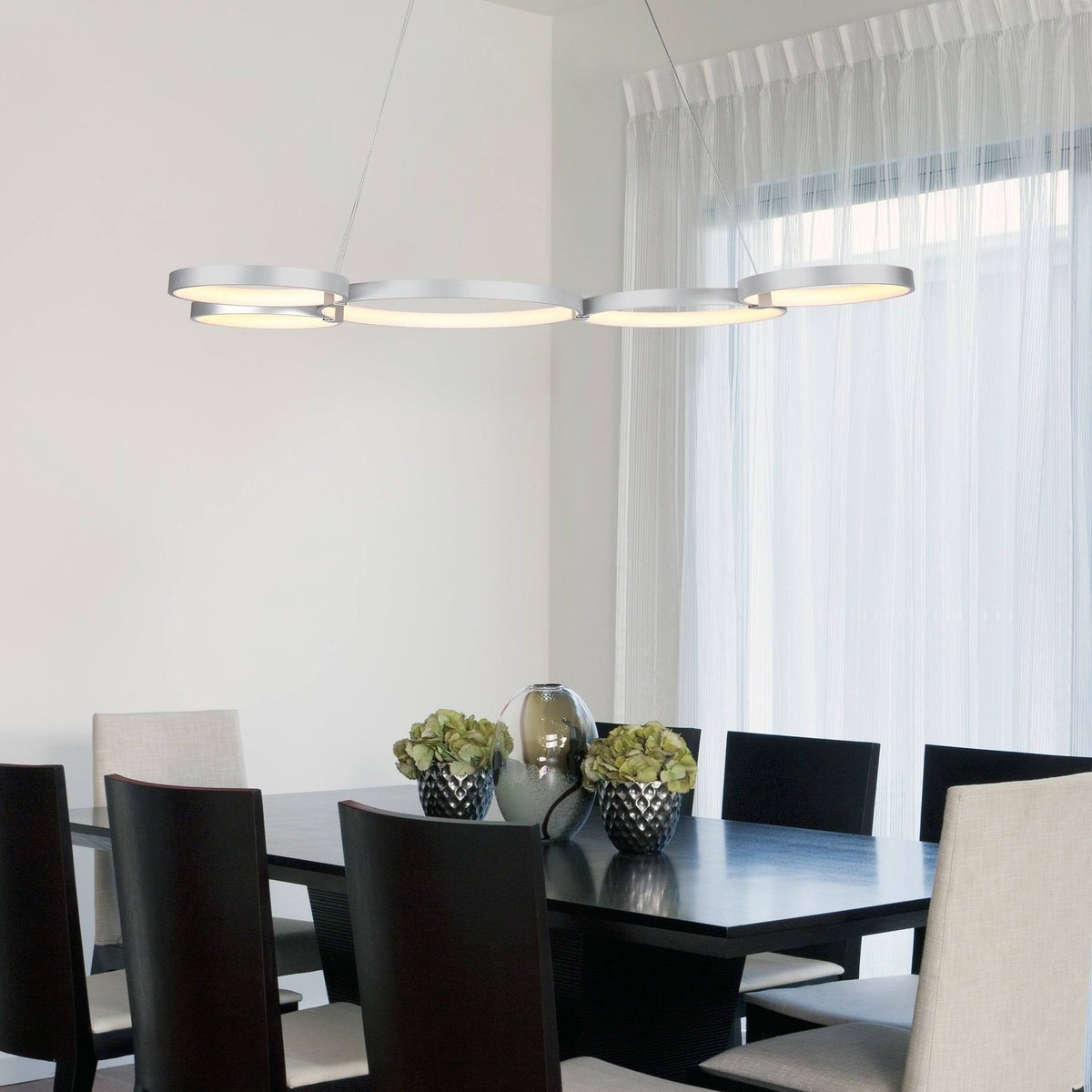 Silver 55x22 LED Adjustable Multi-Ring Chandelier G221