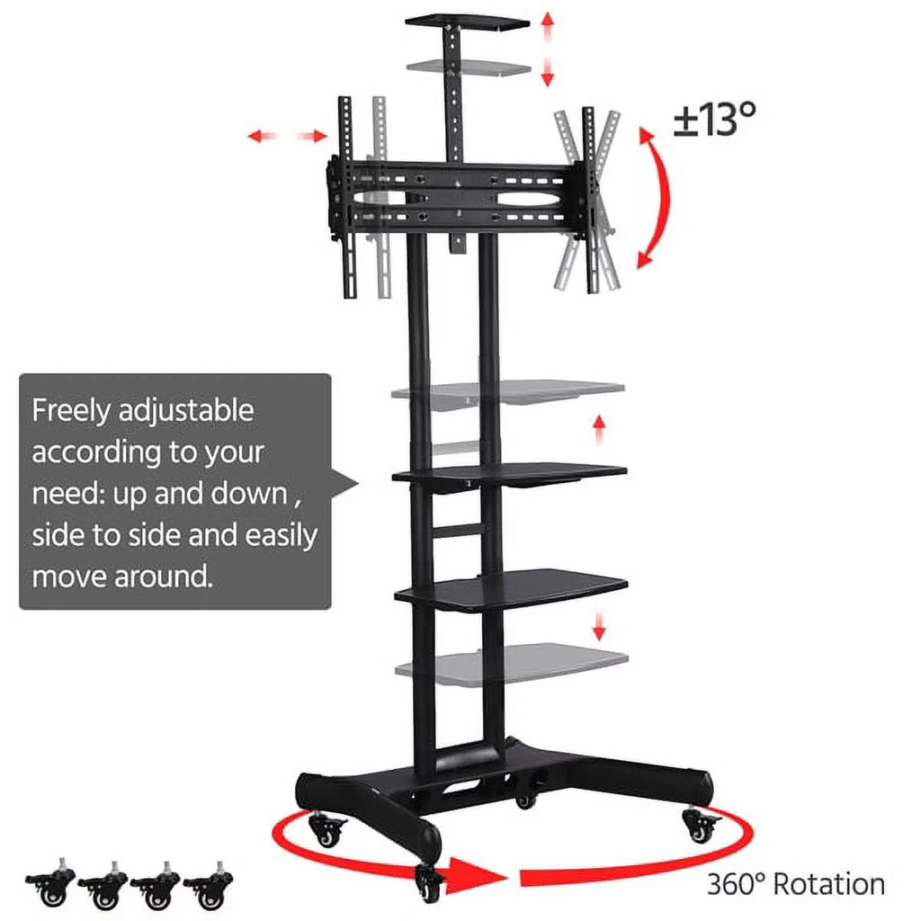 Adjustable 3 Tier Mobile TV Stand Cart Black W907